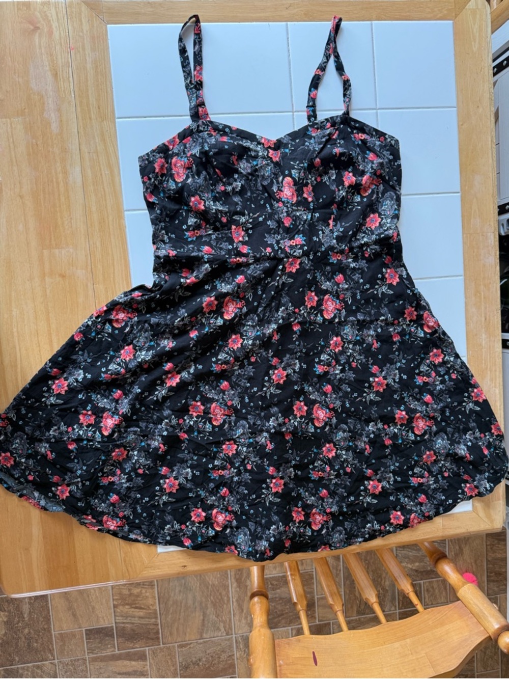 Torrid - Black Floral Skater Dress Smocked Sleeveless Summer NWOT Size 1 (16/18) - Picture 9 of 15